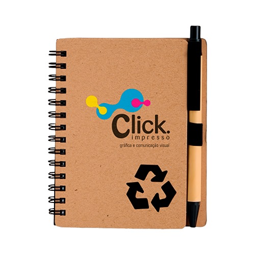 Bloco de Anotações Ecológico Personalizado, 10,5X13cm, cerca de 70 folhas pautadas. (acompanha caneta sem personalização.)